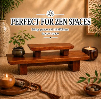 Meditation Altar Table – 21 x 7.5 x 6 Inch Handmade Tiered Puja Shrine - Small Alter Tables for Relaxation, Prayer - Buddha Meditation Alter Made of Strong and Durable Mango Wood