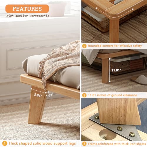NELYE Twin Platform Bed Base - 14 Inch Solid Wood Mattress Foundation with Support Slats and Legs, Twin-Size Rubberwood Simple Bed Frame - size: Twin