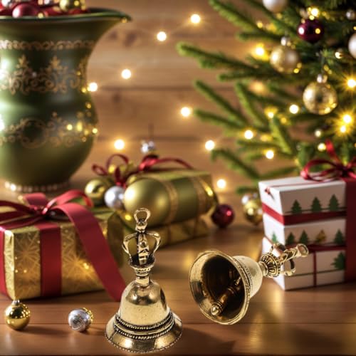 FOMIYES Brass Lucky Beads Hand Bell - 2Pcs Buddhist Meditation Prayer Bells for Self Healing - Retro Keychain Pendants for Decoration