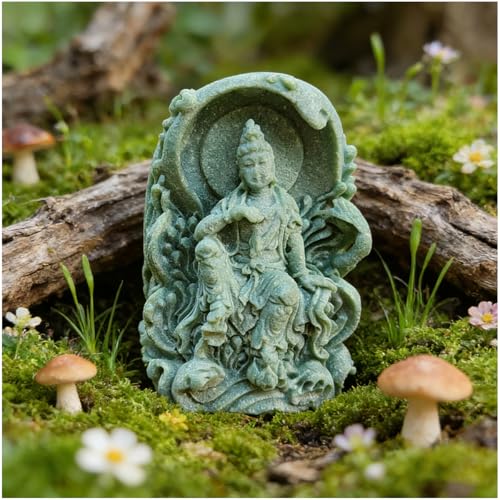 livelyfish Mini Guanyin Statue Quanyin Buddha Figurines Meditation Zen Buddhist Sculpture Sandstone for Bonsai Aquarium Fish Tank Feng Shui Decor (A)