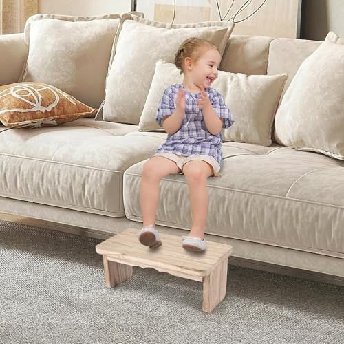 Wooden Step Stool - 9'' One Step Stool for Adults, Wooden Beside Step, Heavy Duty/Portable/Nonslip/Durable Construction Safe Step for Bedroom/Kitchen (Light Wood)