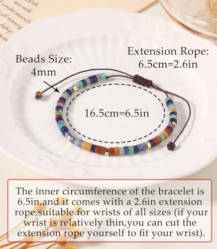 CASDAN Natural Crystal Beaded Bracelet for Women Natural Stone Adjustable Braided Rope Bracelets Spiritual Bracelet Inspirational Gifts - color: 7 Chakras