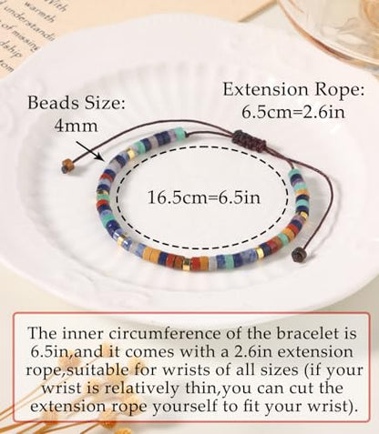 CASDAN Natural Crystal Beaded Bracelet for Women Natural Stone Adjustable Braided Rope Bracelets Spiritual Bracelet Inspirational Gifts - color: 7 Chakras