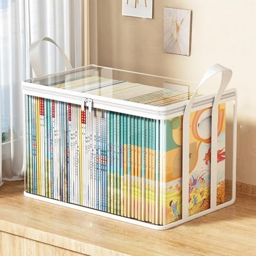 2 PCS Large Storage Transparent Box - Duty Space-180° Flip Cover Heavy, Saving Organizer for Books/Clothes/Documents (White) - color: White