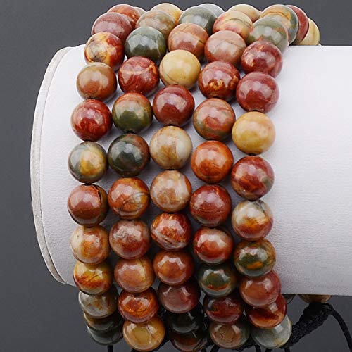 MASSIVE BEADS Natural Healing Power Gemstone Crystal Beads Unisex Adjustable Macrame Bracelets - color: Picasso Jasper, size: 8mm