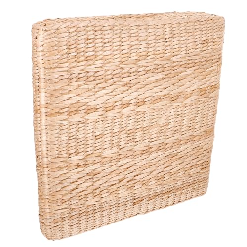 Woven Square Braided Meditation Cushion 40x40cm Natural Seagrass Floor Seat Mat 6cm Thick Japanese Style Yoga Sitting Pad for Zen, Home Meditation and Floor Seating