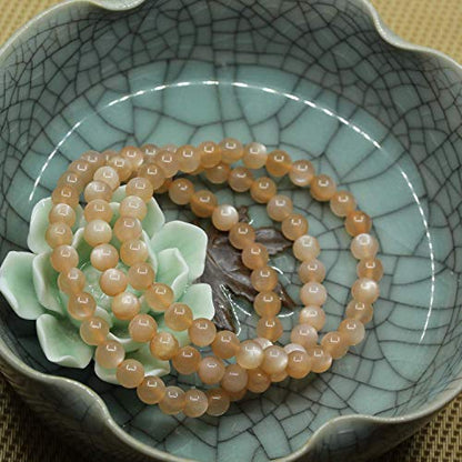 Angelstones Handmade Natural Healing Gemstone 6mm Round Beads Stretch Crystal Bracelet 7 Inch Unisex - color: Red Sunstone