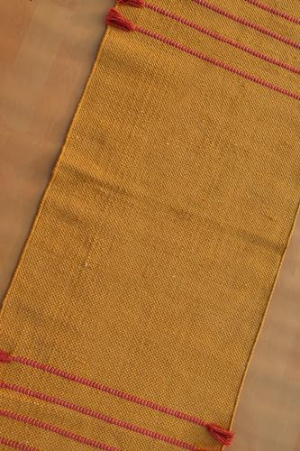 Jaipur Art & Rugs Cotton Yoga Rug - Eco-Friendly Hand-Woven Thick Mat (24”x72”x5mm) for Everyday Fitness at Home - Comfortable & Extra-Long - color: Mustard-Red