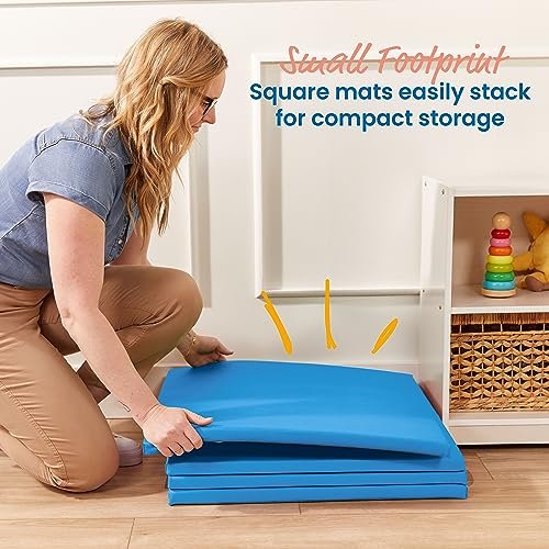 ECR4Kids SoftZone Play Patch Activity Mat Squares, Modular Playmat, French Blue, 4-Pack - color: French Blue