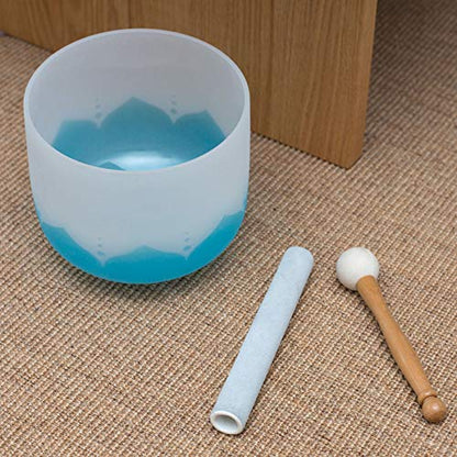 Leize Blue Lotus Design Crystal Singing Bowl G Note Throat Chakra Blue 8" with Heavy Duty Carrying Case Suede Striker - color: lotus design, size: 8" G Note