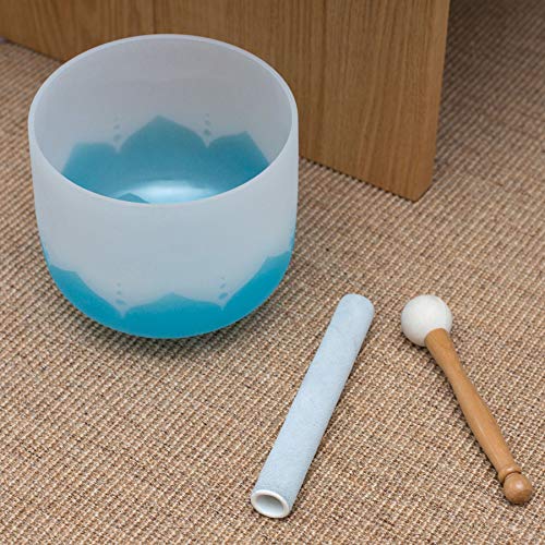 Leize Blue Lotus Design Quartz Crystal Singing Bowl G Note Throat Chakra Blue 10" with Heavy Duty Carrying Case Suede Striker - color: lotus design, size: 10" G Note