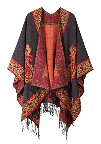 Urban CoCo Women's Retro Style Vintage Pattern Tassel Poncho Shawl Cape Wraps For Women - color: Series 2-gray