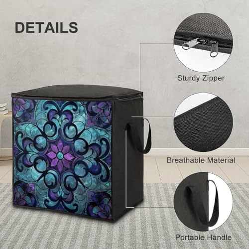 Clothes Storage Bag Personalized Durable Foldable Large Toy Storage Bags with Zipper Moving Bags Luggage Organizer Stained Glass Pattern Printed Bags