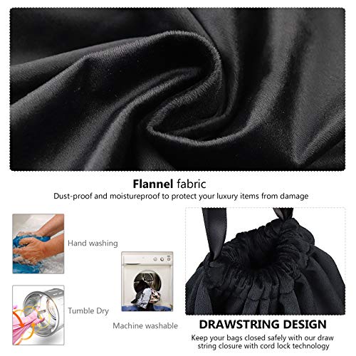 PlasMaller Dust Cover Storage Bags Terylene Flannel Drawstring Pouch with Clear View Window For Handbags Purses Pocketbooks Shoes Boots Set of 2 (21.6 x 19.7 in), Black