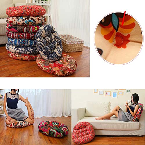 ZEALMAX Retro Round Thick Floor Pillow Cushion, Indoor Outdoor Cotton Linen Futon Seat Cushion