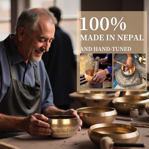 AKLOT HandMade Meditation Singing Bowl: Tibetan Sound Bowl Set with Pure Tone, Sound Bath Bowl with Cushion, Mallet, Carry Bag, Spiritual Gift for Chakra Clearing, Yoga, Prayer, Relaxation (5 Inch) - color: 5 inch Flower