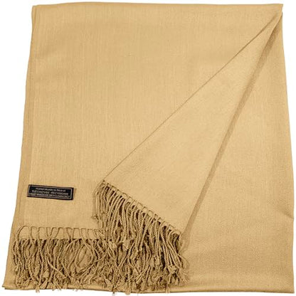 CJ Apparel Solid Color Tassels Design Nepalese Shawl Scarf Wrap Stole Throw Head Wrap Pashmina Gift Hand Made in Nepal New - color: Rich Cream Mix