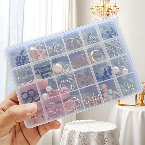 Large Capacity 24 Compartments Clear Jewelry Box Organizer - Perfect for Jewelry, Crafts, Beads, and Accessories - Durable Plastic Container with Secure Closure