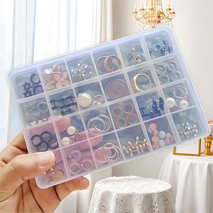 Large Capacity 24 Compartments Clear Jewelry Box Organizer - Perfect for Jewelry, Crafts, Beads, and Accessories - Durable Plastic Container with Secure Closure