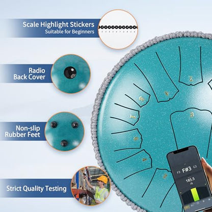Steel Tongue Drum 13 INCH 15 NOTES, Rain Drum for Outside Garden, Rain Chime Chakra Drum, Hand Pan Musical Instrument Gift with Bag for Adult, for Meditation Yoga (Malachite, D key) - color: Malachite