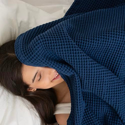 Waffle Blanket Queen Size Bed, 100% Cotton Soft Lightweight Breathable Summer Blanket, Waffle Weave Queen Size Bed Blanket: Blue (90"x90") - color: Blue, size: Queen (90" x 90")