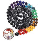 Bivei 108 Mala Beads Necklace Life Tree 7 Chakra Wrap Bracelet Real Healing Gemstone Yoga Meditation Hand Knotted Mala Prayer Bead Necklace - color: Black Agate, size: 8mm
