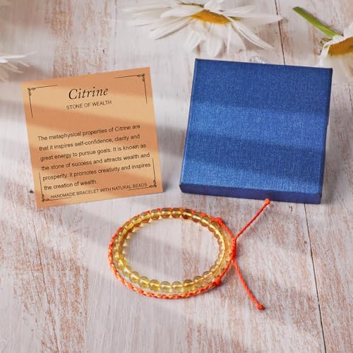 QOGIR 2pcs Handmade Healing Bracelet, Natural Gem Stone Crystal Elastic Bracelet - color: Citrine(Stone of Wealth), size: 6mm