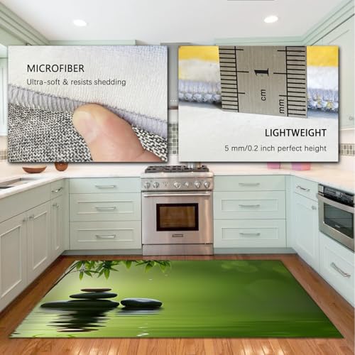 Healing Tranquil Green Carpet Low Pile Dense Pile Zen Decor Area Rugs 5'3"x7'6" for Home Office Meditation Yoga Floor Mat for Study Room - size: 5'3" x 7'6"
