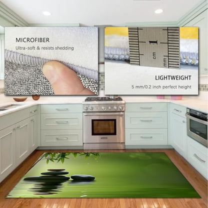 Healing Tranquil Green Carpet Low Pile Dense Pile Zen Decor Area Rugs 6x7 for Home Office Meditation Yoga Floor Mat for Study Room - size: 6' x 7'