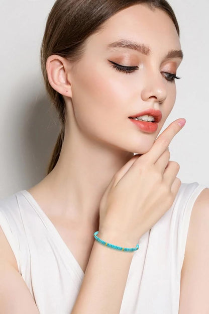 BONNY BOXX Braided Genuine Bracelet, Elegant Handcrafted Natural Gemstone Crystal Bracelet Healing Power Energy Inspirational Gifts with Card for Unisex - color: Blue Turquoise, size: 2*4MM