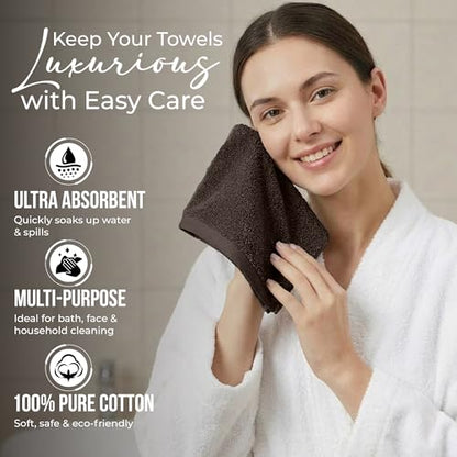 RIVERSIDE Pack of 24 Wash Cloths for Showering, 12 x 12 Inches, Super Soft & Absorbent, 100% Cotton Washcloths Premium Quality Flannel Face Cloths for Bathroom, Gym, Spa (Coffee Brown, 24 Pack) - color: Coffee Brown