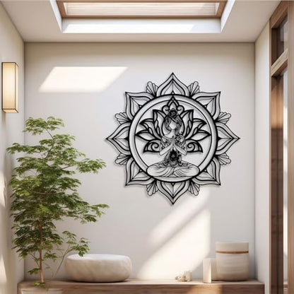 Metal Mandala Zen Wall Art, Zen Wall Decor, Lotus Flower Yoga Metal Wall Art, Meditation Wall Decor for Living Room, Bedroom, Yoga Room (White,28" H x 28" W / 70x70cm)