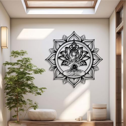 Metal Mandala Zen Wall Art, Zen Wall Decor, Lotus Flower Yoga Metal Wall Art, Meditation Wall Decor for Living Room, Bedroom, Yoga Room (Black,30" H x 30" W / 76x76cm) - color: Black, size: 30"H x 30"W / 76x76cm