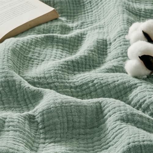 Bedsure 100% Cotton Muslin Blanket King Size for Bed - 4-Layer Breathable and Lightweight Thin Soft Summer Gauze Muslin Blanket for Adults, Sage Green, 108x90 Inches - color: 00 - Sage Green, size: King (108" X 90")