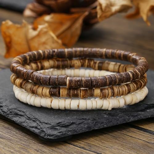 Todu Boho Bracelets Vintage African Turpine Coconut Shell Stackable Wooden Beaded Bracelets for Women Men Bohemian Ethnic Summer Beach Vacation Holiday Jewelry - style: Style C
