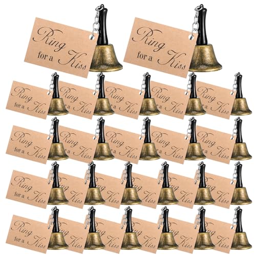 Lounsweer 24 Set Wedding Bells Bulk Ring for a Kiss with Tags Kissing Bells for Wedding Reception Decorations Goodies Bags Party Supplies