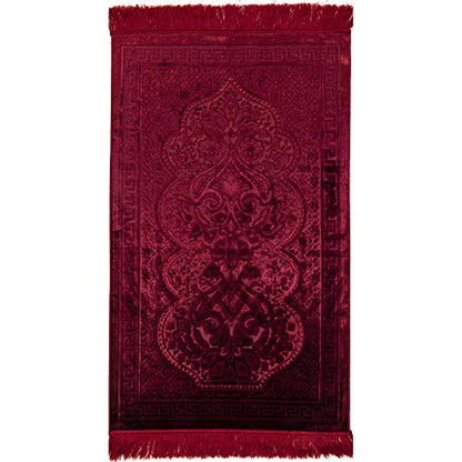 Modefa Luxury Velvet Prayer Rug with Prayer Beads | Soft Elegant Muslim Turkish Janamaz Sajada Carpet for Men and Women | Plain Solid Prayer Mat Ramadan Eid Gift - Paisley (Red) - color: Red