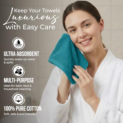 RIVERSIDE Pack of 24 Wash Cloths for Showering, 12 x 12 Inches, Super Soft & Absorbent, 100% Cotton Washcloths Premium Quality Flannel Face Cloths for Bathroom, Gym, Spa (Teal, 24 Pack) - color: Teal