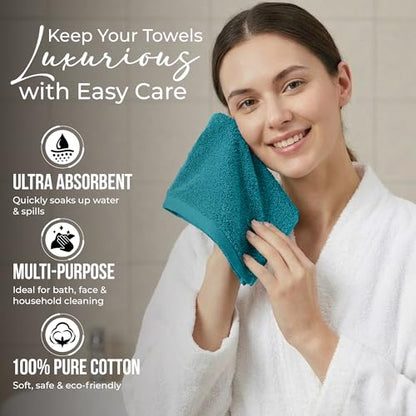RIVERSIDE Pack of 24 Wash Cloths for Showering, 12 x 12 Inches, Super Soft & Absorbent, 100% Cotton Washcloths Premium Quality Flannel Face Cloths for Bathroom, Gym, Spa (Teal, 24 Pack) - color: Teal