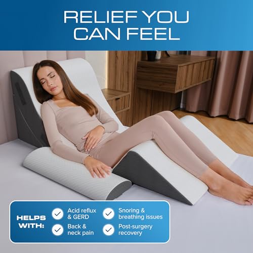 Kolbs Bed Wedge Pillow for Sleep Apnea, FSA Eligible Acid Reflux, and Back Pain Relief, with Chic Jacquard Cover - Headboard Wedges for Sleeping (4 Piece Wedge Set) - size: 4 Piece Wedge Set