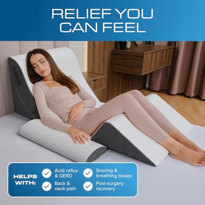 Kolbs Bed Wedge Pillow for Sleep Apnea, FSA Eligible Acid Reflux, and Back Pain Relief, with Chic Jacquard Cover - Headboard Wedges for Sleeping (4 Piece Wedge Set) - size: 4 Piece Wedge Set