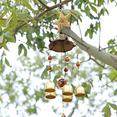 Star Wind Chimes for Outside with 5 Brzone Chime Bells, Rustic Wind Chime Hanging Decor for Garden Patio Yard