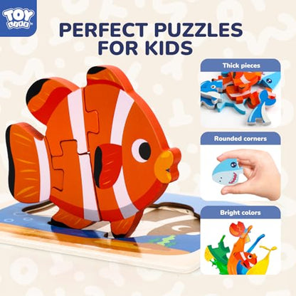 TOY Life Wooden Puzzles for Toddlers 2-4, Sea Animals Puzzles for Toddlers 1-3, Wood Puzzles Educational Montessori Toys Gifts for 1 2 3 Year Old, Baby Kids Learning Toy - style: 4PCS