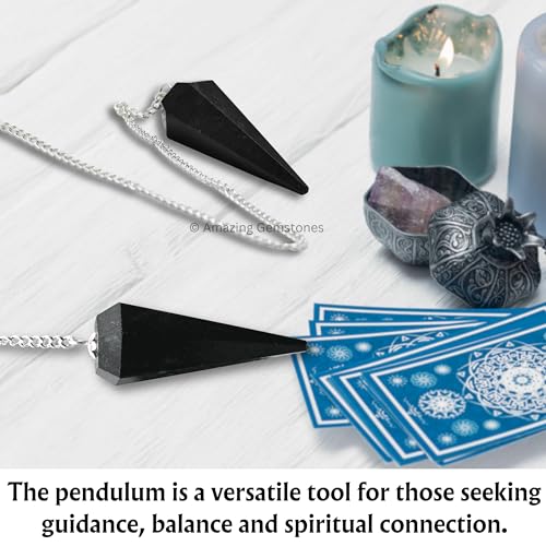 Amazing Gemstone Black Tourmaline Crystal Pendulum for Divination - Certified Dowsing Crystals and Healing Stones for Chakra Balancing and Meditation - Enhance Reiki Spiritual Growth - color: Black Tourmaline (Mental)