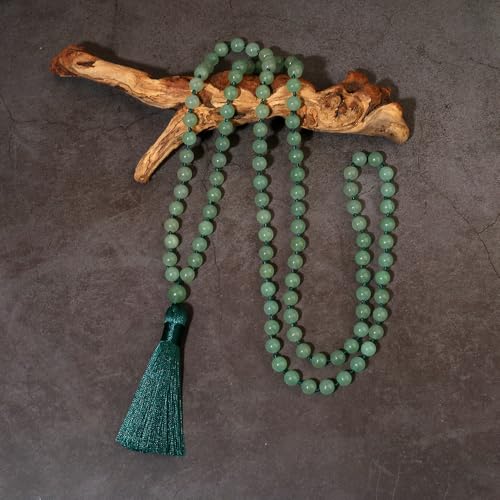 8mm Natural Stone 108 Mala Beads Necklace for Men and Women - color: Green Aventurine