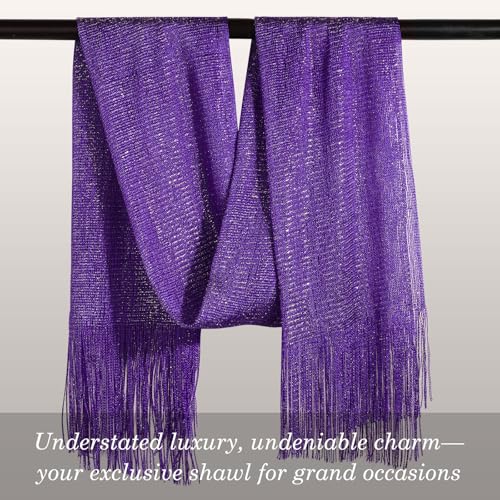 Sumolux Shawls Wraps for Evening Dresses Metallic Glitter Shawls Scarf for Women Sparkling Wedding with Free Buckle - color: Deep Purple
