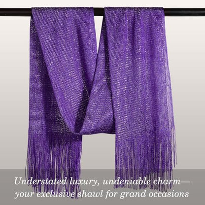 Sumolux Shawls Wraps for Evening Dresses Metallic Glitter Shawls Scarf for Women Sparkling Wedding with Free Buckle - color: Deep Purple