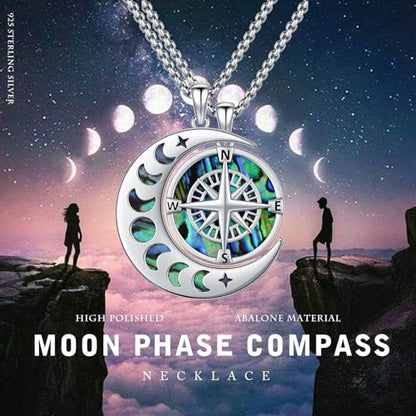 Yin Yang Necklaces for Women Men 925 Sterling Silver Pendant Necklace Yin Yang Jewelry for Women Men Couples - style: Compass Moonphase