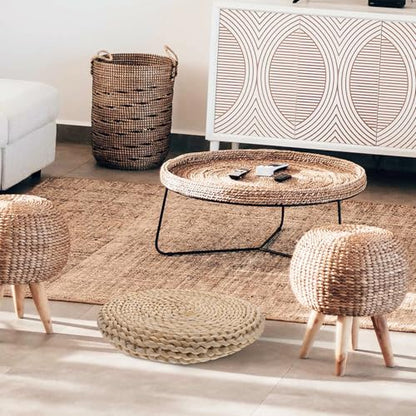 Healifty Woven Meditation Floor Mat Double-Layer 30x30cm Handmade Straw Cushion Thickened Tatami Seat Pad for Indoor Zen Sitting and Yoga