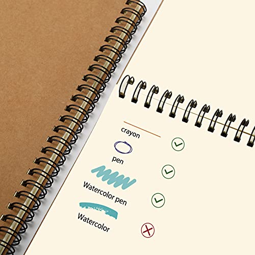 7 Pack Blank Spiral Notebook, A5 Unlined Notebook, 100 Pages Journal Sketch Books 8.3"x 5.5" Soft Cover Kraft Diary Planner, 50 Sheets for School Travel Office (Brown)